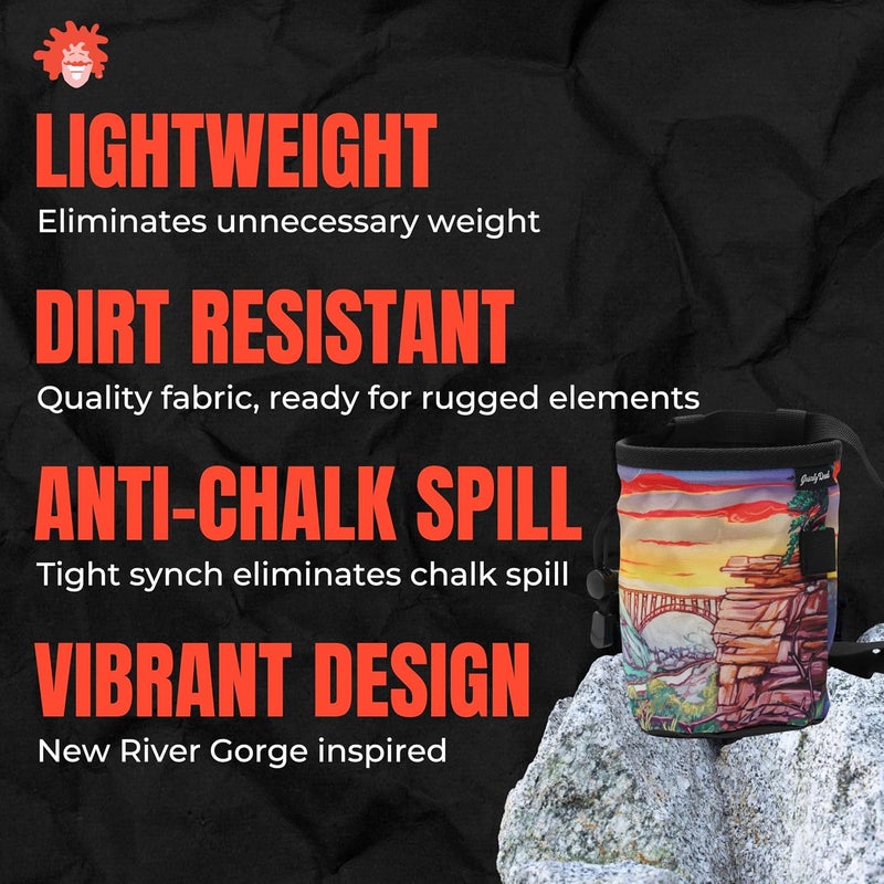 Gnarly Dood Rock Climbing Chalk Bag | for Outdoor, Gym, & Bouldering | Adjustable Waist Belt, Durable Drawstring Closure, & Zippered Pocket - Image 4